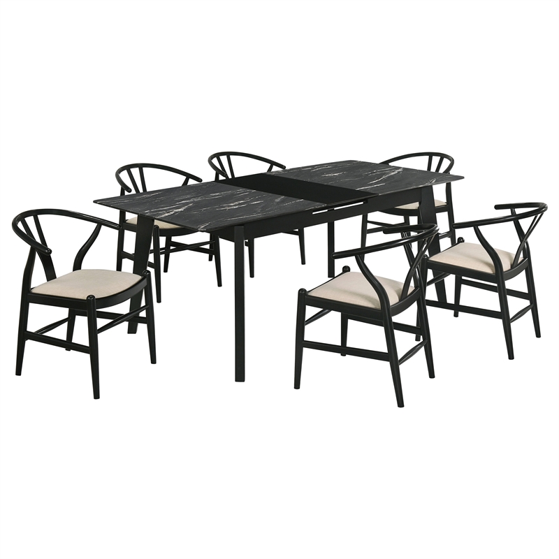 Pemberly Row 7-Piece Extension Leaf Dining Table Set in Black