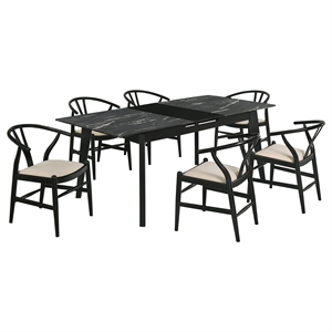 Pemberly Row 7-Piece Extension Leaf Dining Table Set in Black