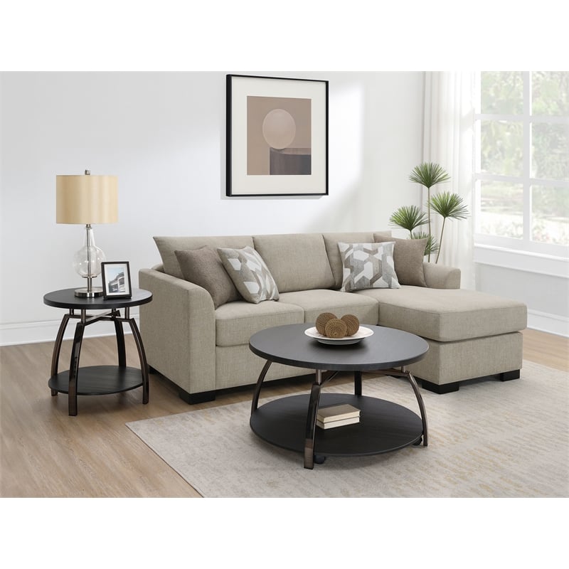 Pemberly Row Upholstered Sleeper Sectional Chaise Sofa in Camel