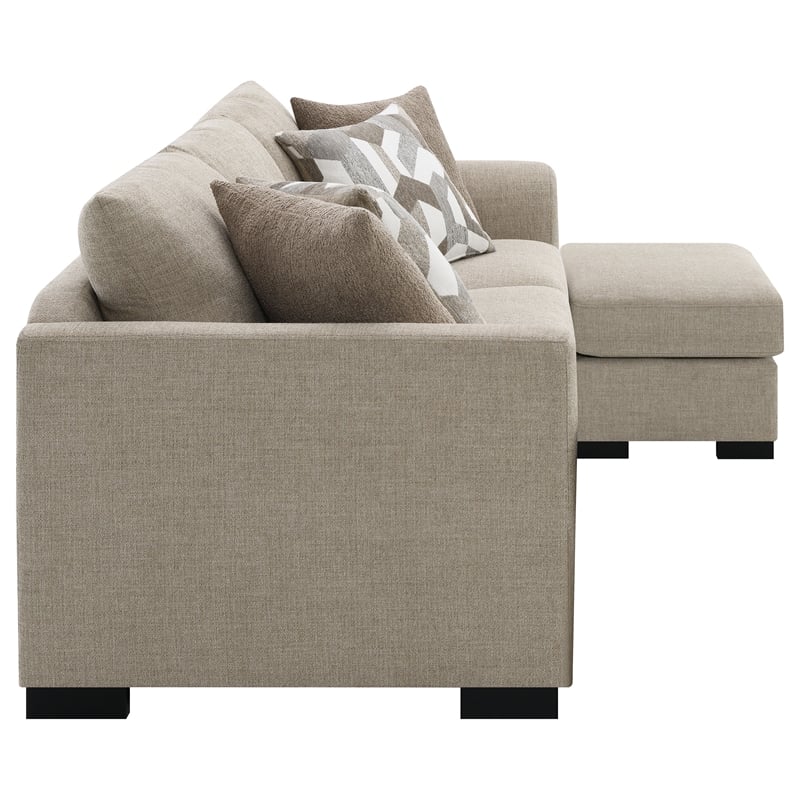 Pemberly Row Upholstered Sleeper Sectional Chaise Sofa in Camel