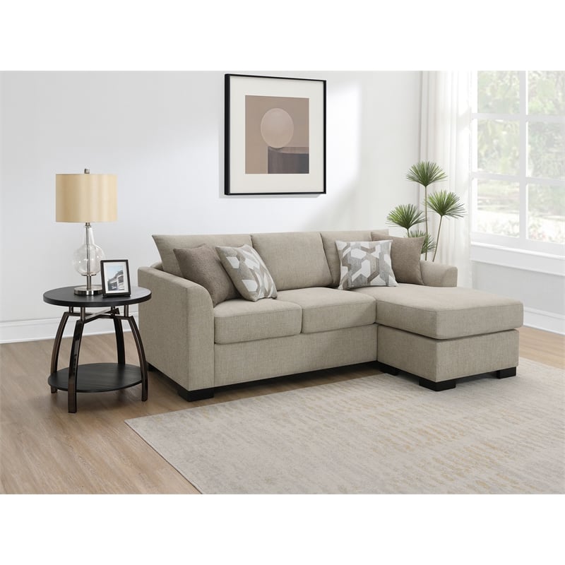 Pemberly Row Upholstered Sleeper Sectional Chaise Sofa in Camel