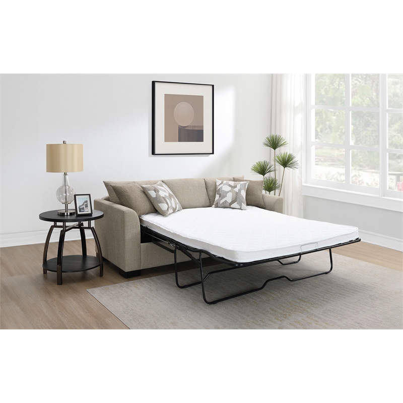Pemberly Row Upholstered Sleeper Sectional Chaise Sofa in Camel