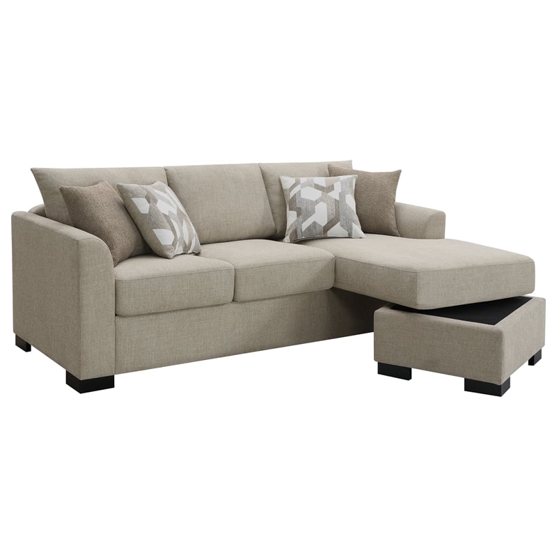 Pemberly Row Upholstered Sleeper Sectional Chaise Sofa in Camel