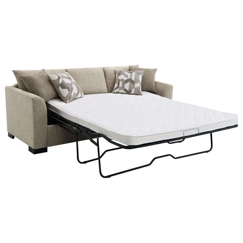 Pemberly Row Upholstered Sleeper Sectional Chaise Sofa in Camel