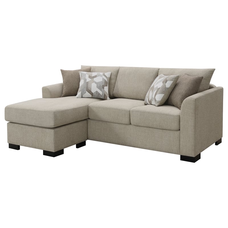 Pemberly Row Upholstered Sleeper Sectional Chaise Sofa in Camel
