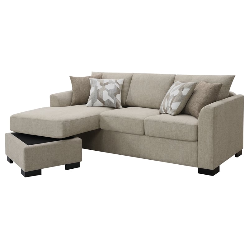 Pemberly Row Upholstered Sleeper Sectional Chaise Sofa in Camel