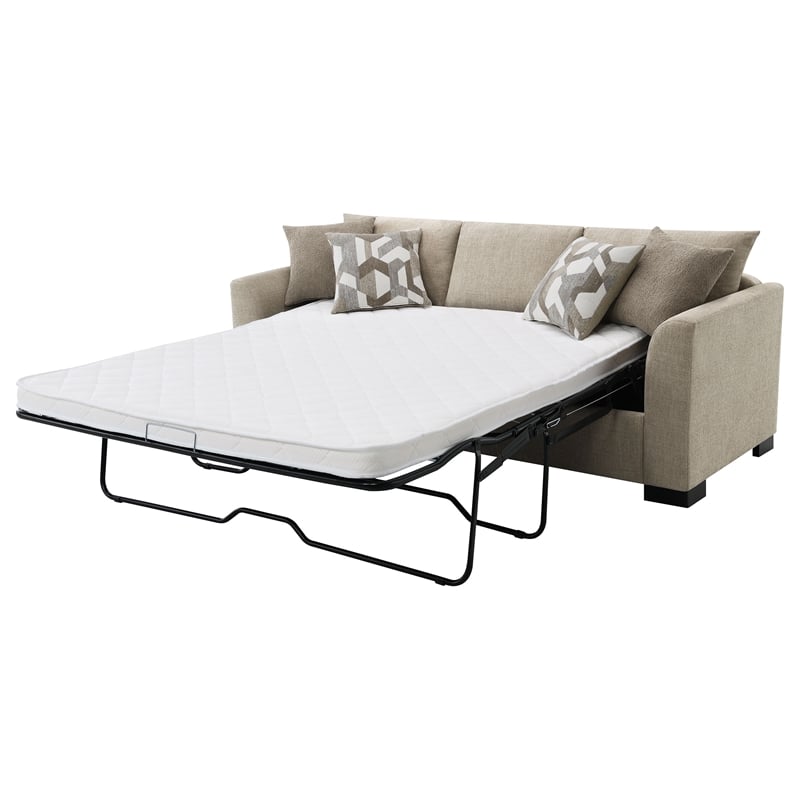 Pemberly Row Upholstered Sleeper Sectional Chaise Sofa in Camel