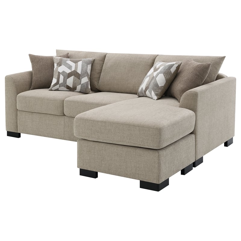 Pemberly Row Upholstered Sleeper Sectional Chaise Sofa in Camel