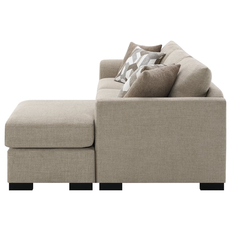 Pemberly Row Upholstered Sleeper Sectional Chaise Sofa in Camel