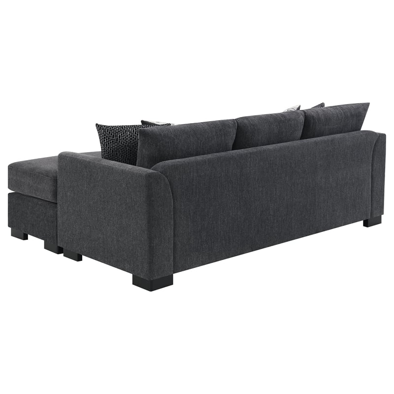 Pemberly Row Upholstered Sleeper Sectional Chaise Sofa in Dark Grey