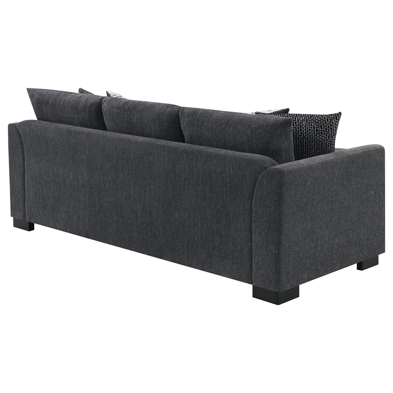 Pemberly Row Upholstered Sleeper Sectional Chaise Sofa in Dark Grey