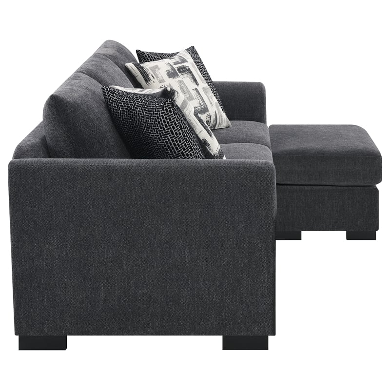 Pemberly Row Upholstered Sleeper Sectional Chaise Sofa in Dark Grey