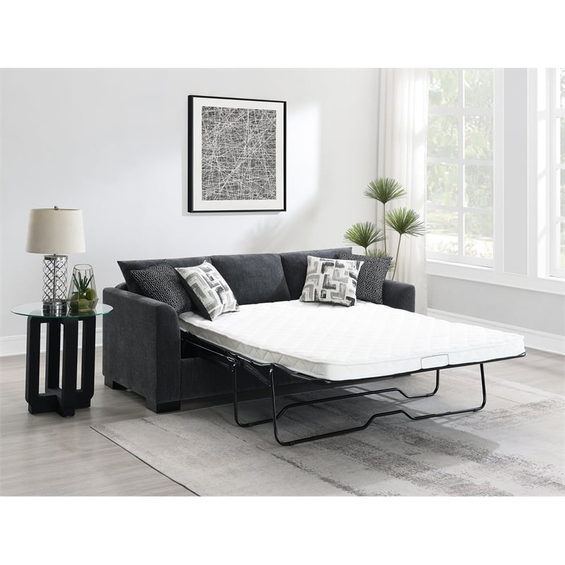 Pemberly Row Upholstered Sleeper Sectional Chaise Sofa in Dark Grey