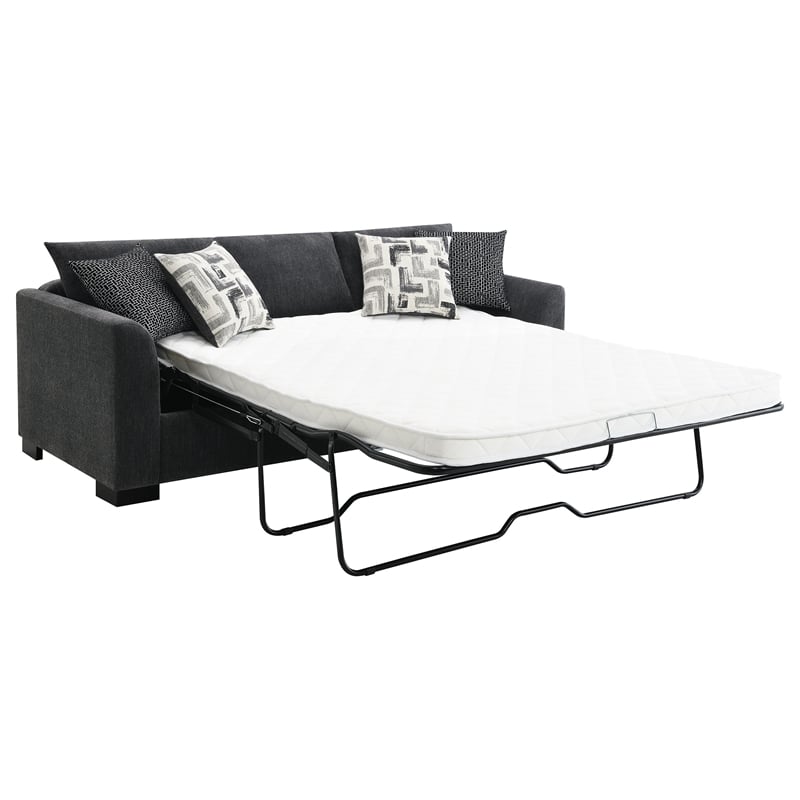 Pemberly Row Upholstered Sleeper Sectional Chaise Sofa in Dark Grey