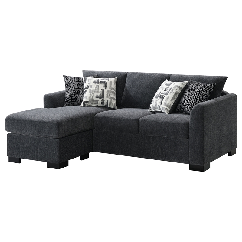 Pemberly Row Upholstered Sleeper Sectional Chaise Sofa in Dark Grey