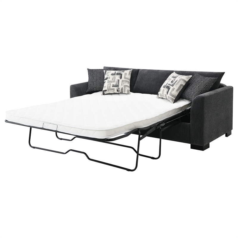Pemberly Row Upholstered Sleeper Sectional Chaise Sofa in Dark Grey