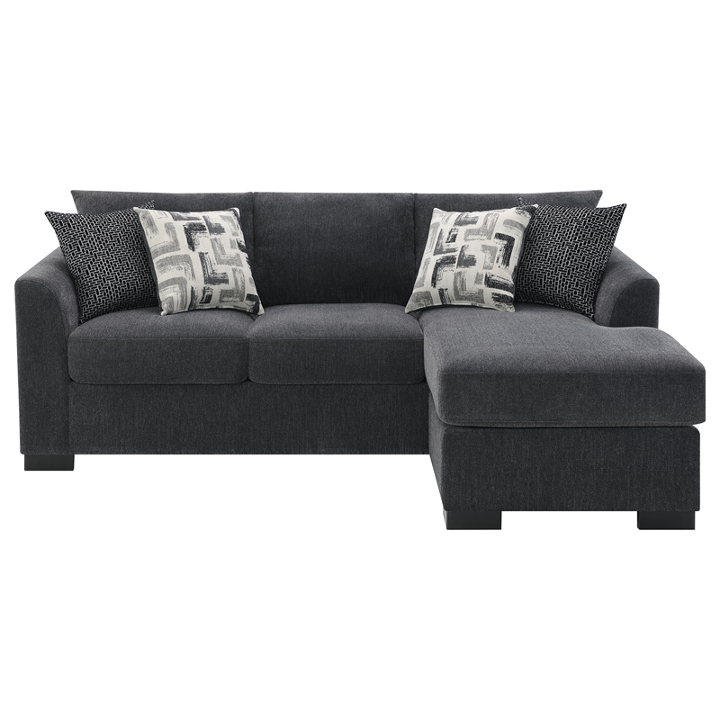 Pemberly Row Upholstered Sleeper Sectional Chaise Sofa in Dark Grey