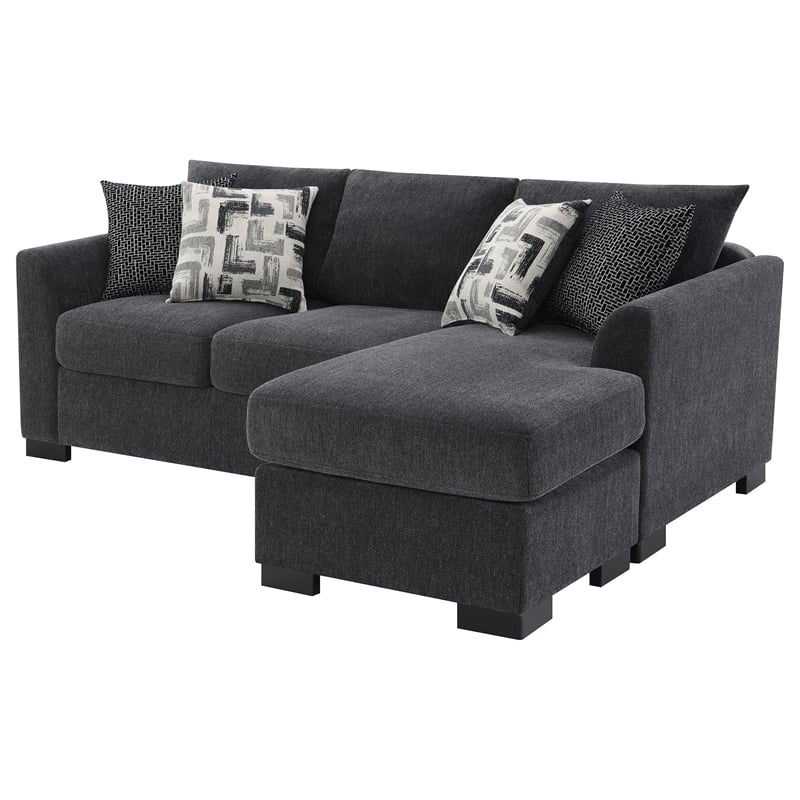 Pemberly Row Upholstered Sleeper Sectional Chaise Sofa in Dark Grey