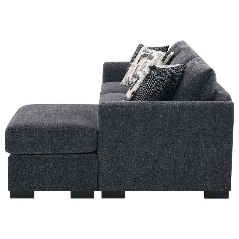 Pemberly Row Upholstered Sleeper Sectional Chaise Sofa in Dark Grey