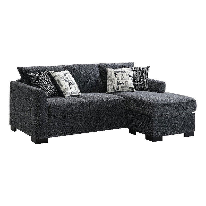 Pemberly Row Upholstered Sleeper Sectional Chaise Sofa in Dark Grey