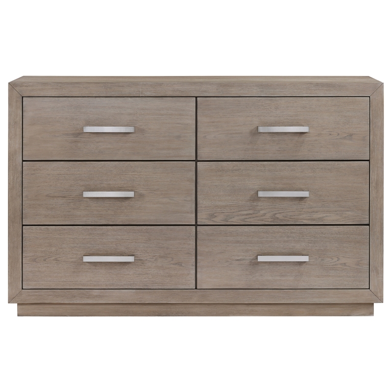 Pemberly Row 6-drawer Dresser with Chrome Bar Pulls in Barley Brown