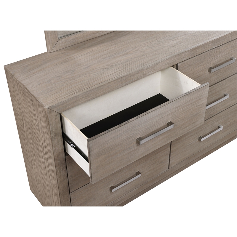 Pemberly Row 6-drawer Dresser with Chrome Bar Pulls in Barley Brown
