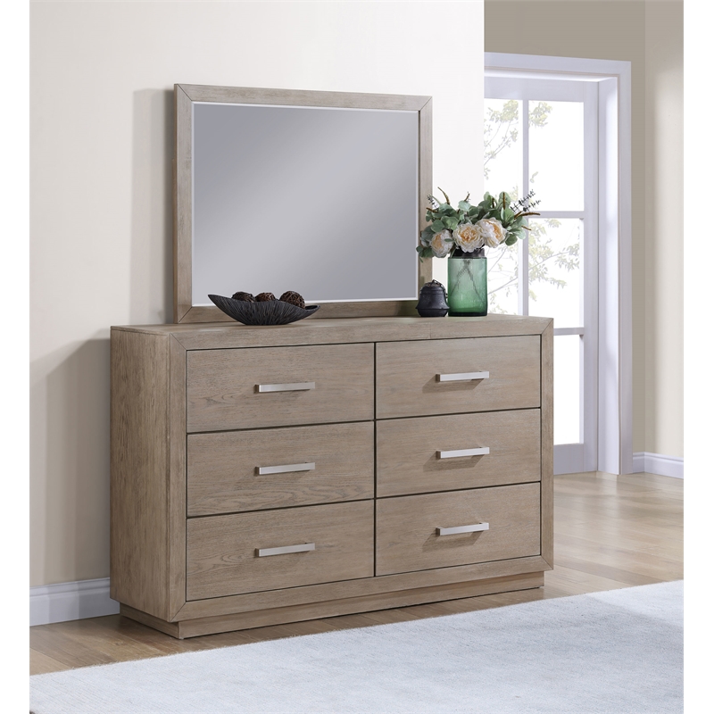 Pemberly Row 6-drawer Dresser and Framed Mirror Set in Barley Brown