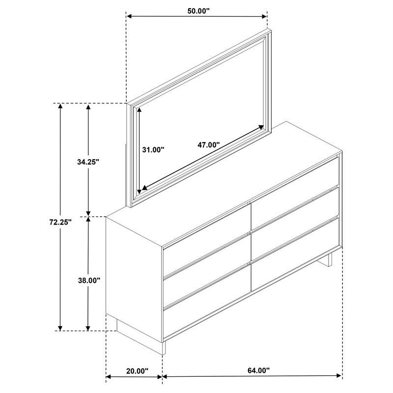 Pemberly Row 6-drawer Dresser and Beveled Mirror Set in Warm Brown