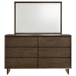 Pemberly Row 6-drawer Dresser and Beveled Mirror Set in Warm Brown