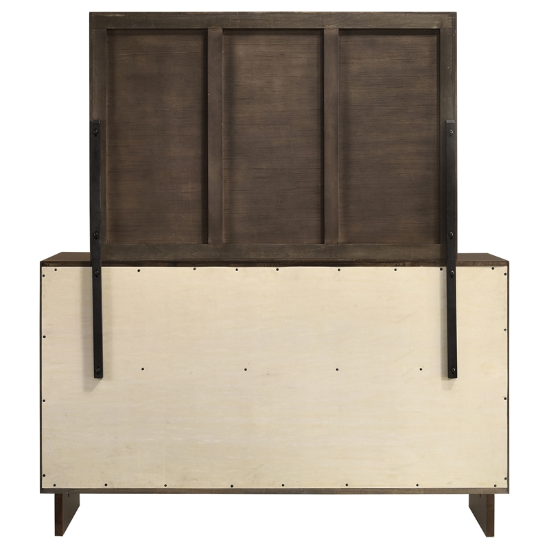 Pemberly Row 6-drawer Dresser and Beveled Mirror Set in Warm Brown