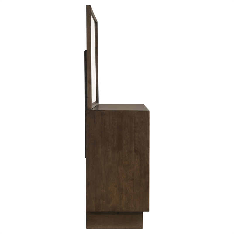 Pemberly Row 6-drawer Dresser and Beveled Mirror Set in Warm Brown
