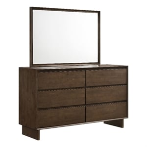 Pemberly Row 6-drawer Dresser and Beveled Mirror Set in Warm Brown