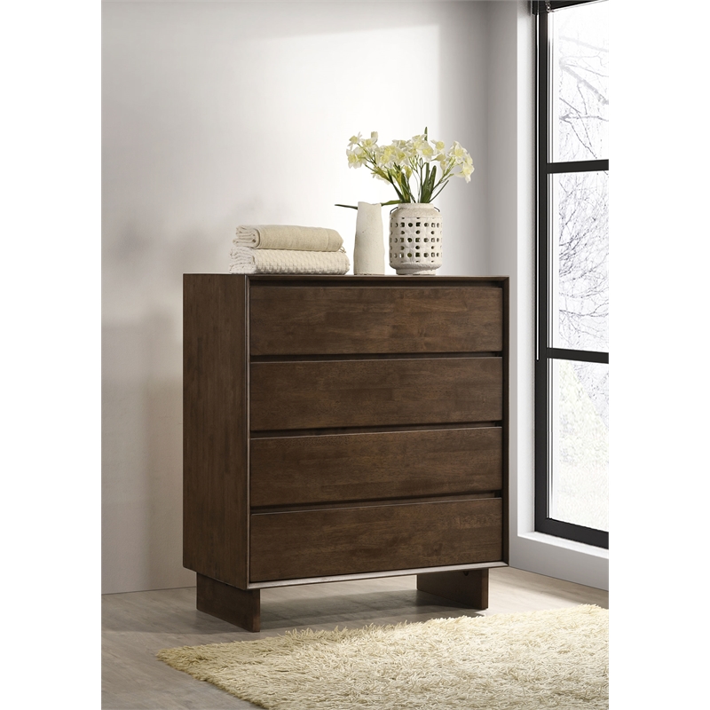 Pemberly Row Solid Wood 4-drawer Chest of Drawers in Warm Brown