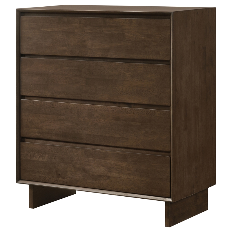 Pemberly Row Solid Wood 4-drawer Chest of Drawers in Warm Brown