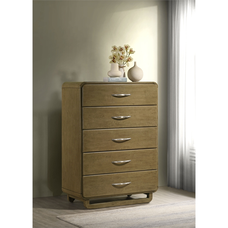 Pemberly Row Solid Rubberwood 5-drawer Chest of Drawers in Nutmeg