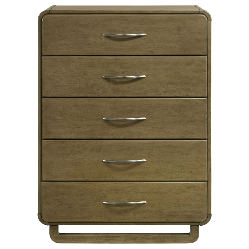 Pemberly Row Solid Rubberwood 5-drawer Chest of Drawers in Nutmeg