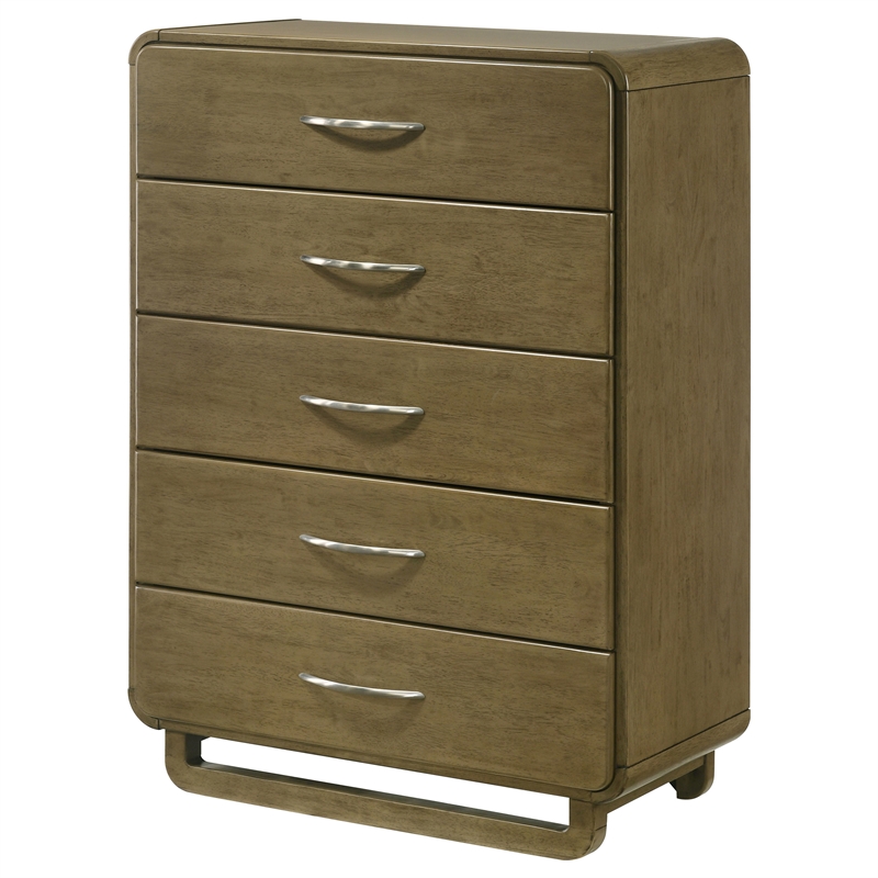 Pemberly Row Solid Rubberwood 5-drawer Chest of Drawers in Nutmeg