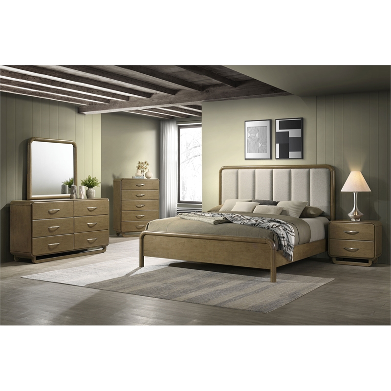 Pemberly Row Solid Rubberwood 6-drawer Dresser and Mirror in Nutmeg