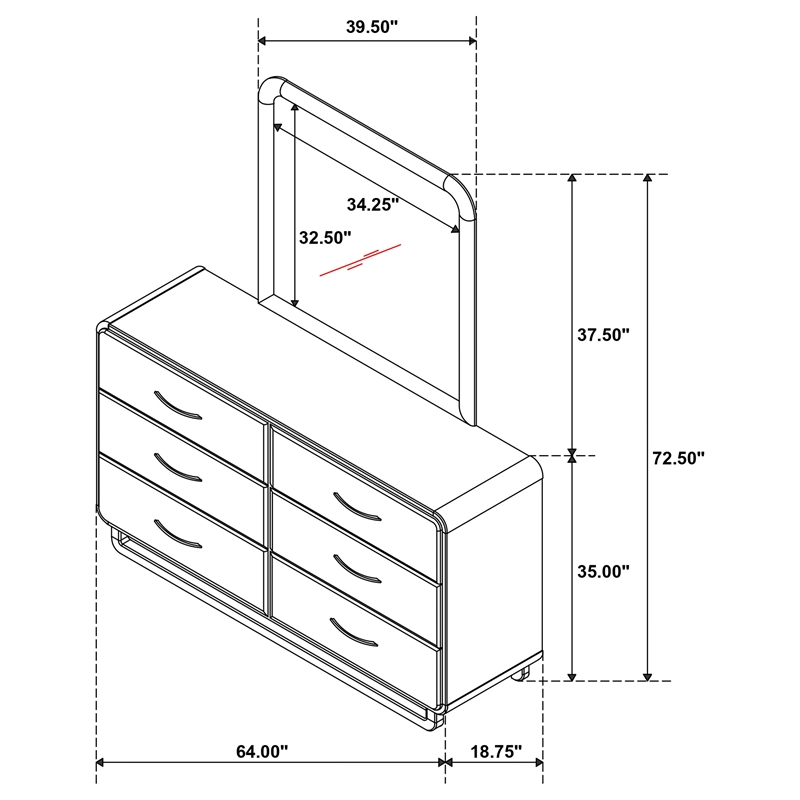 Pemberly Row Solid Rubberwood 6-drawer Dresser and Mirror in Nutmeg