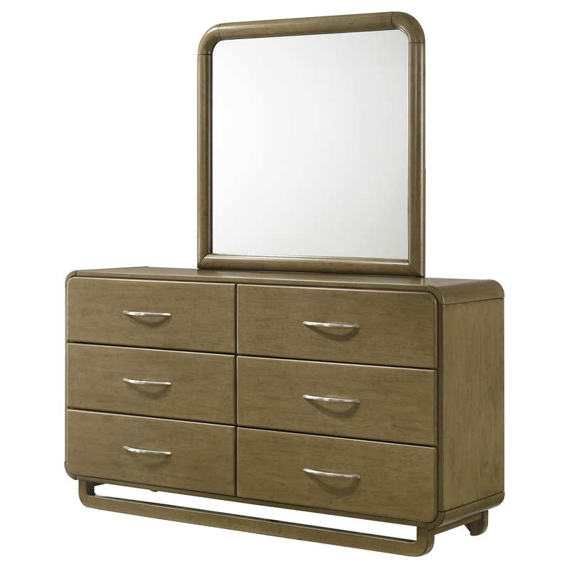 Pemberly Row Solid Rubberwood 6-drawer Dresser and Mirror in Nutmeg