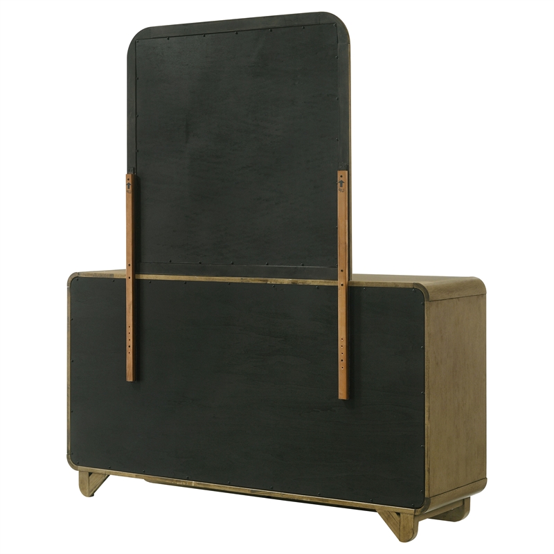 Pemberly Row Solid Rubberwood 6-drawer Dresser and Mirror in Nutmeg