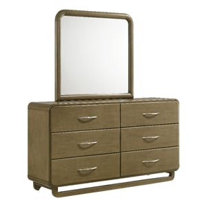 Pemberly Row Solid Rubberwood 6-drawer Dresser and Mirror in Nutmeg