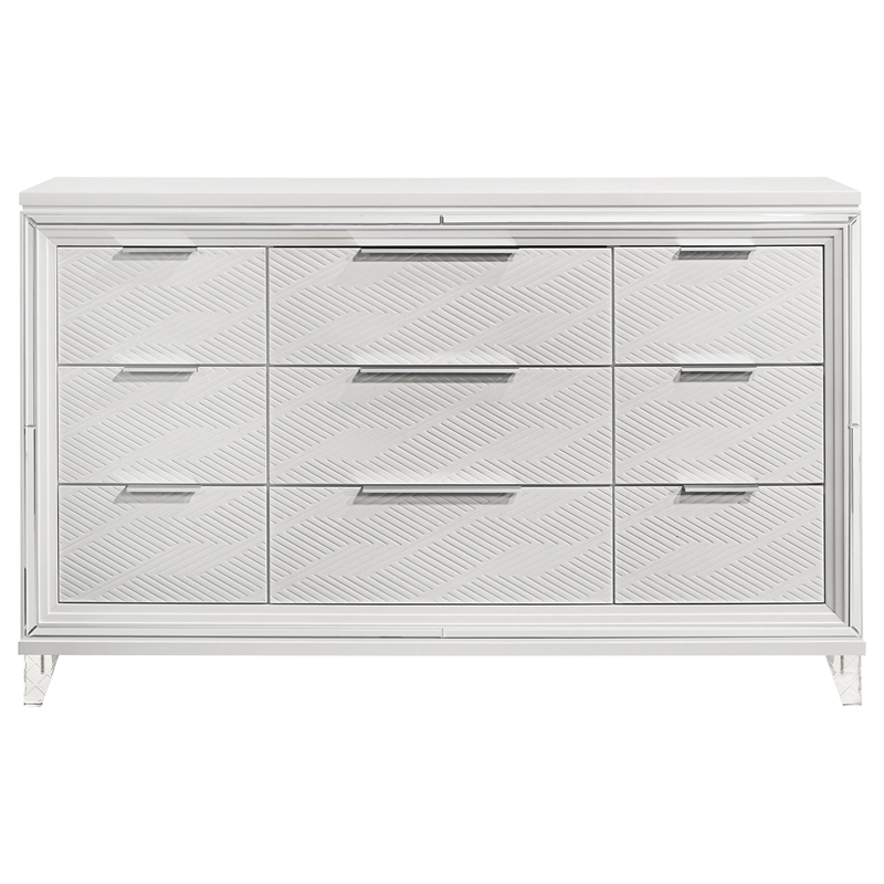 Pemberly Row 9-drawer Dresser Cabinet with Acrylic Legs in White