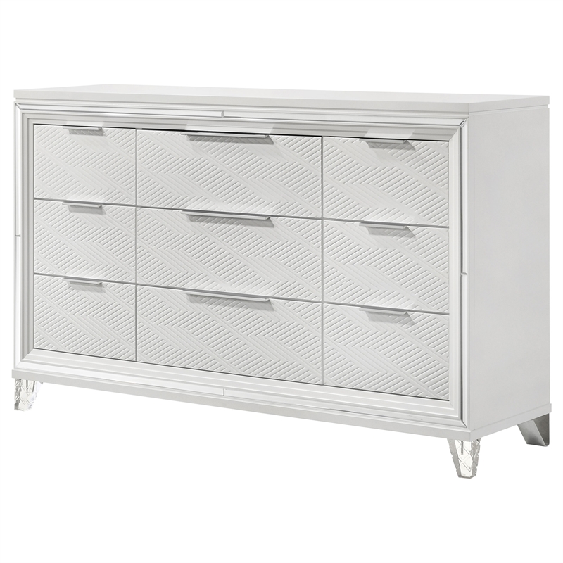 Pemberly Row 9-drawer Dresser Cabinet with Acrylic Legs in White