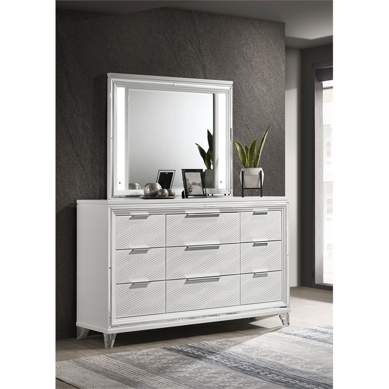 Pemberly Row 9-drawer Dresser and Touch LED Mirror Set in White