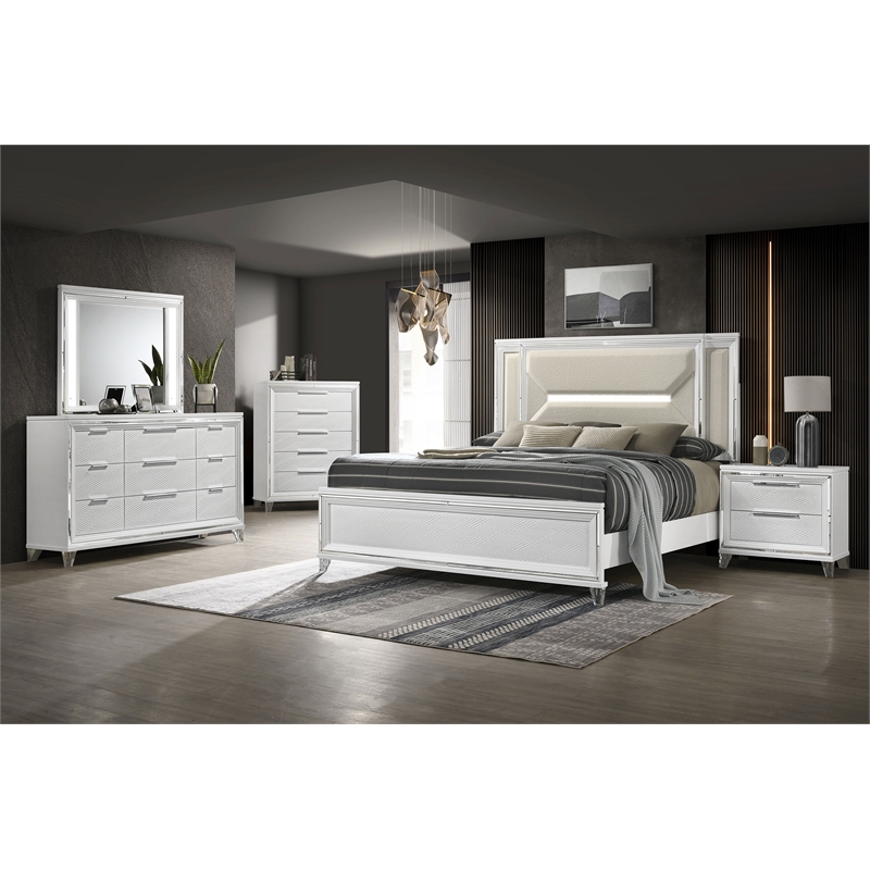 Pemberly Row 9-drawer Dresser and Touch LED Mirror Set in White