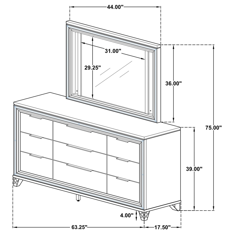 Pemberly Row 9-drawer Dresser and Touch LED Mirror Set in White
