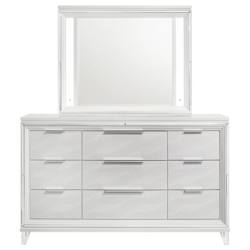Pemberly Row 9-drawer Dresser and Touch LED Mirror Set in White
