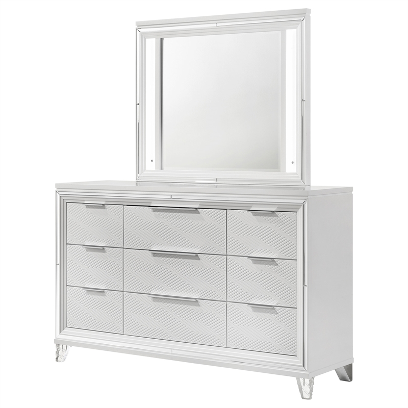 Pemberly Row 9-drawer Dresser and Touch LED Mirror Set in White