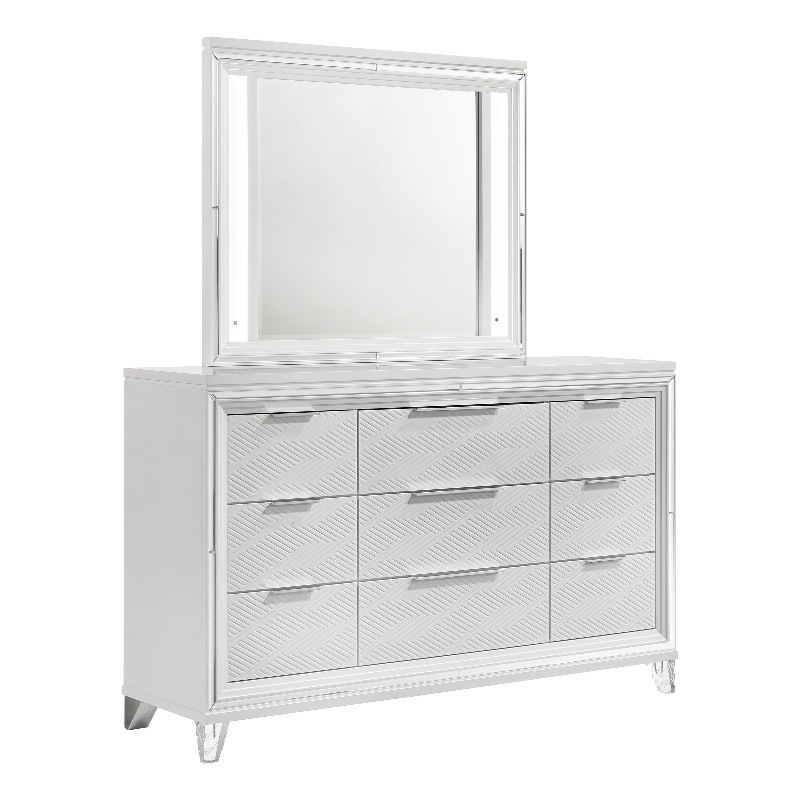 Pemberly Row 9-drawer Dresser and Touch LED Mirror Set in White
